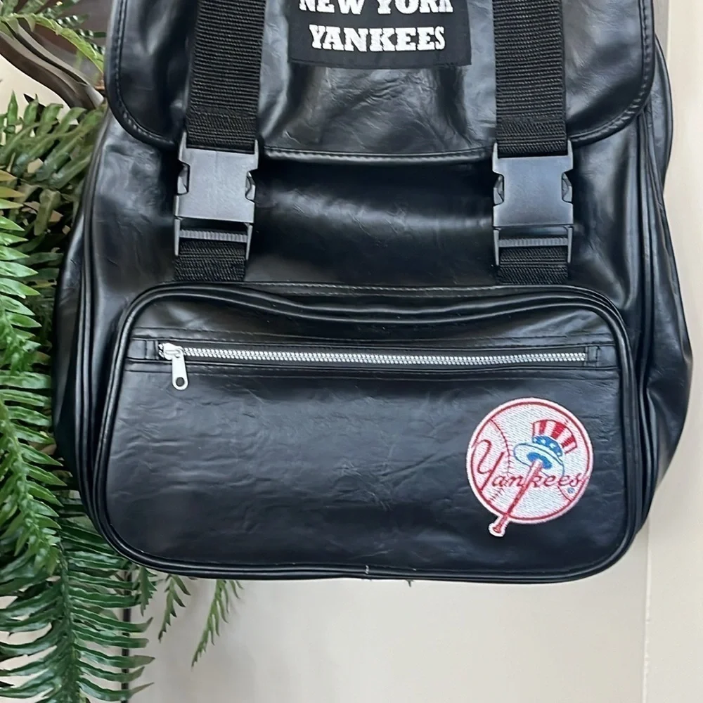 New York Yankees Black Vegan Leather Drawstring Backpack MLB Patch Baseball
